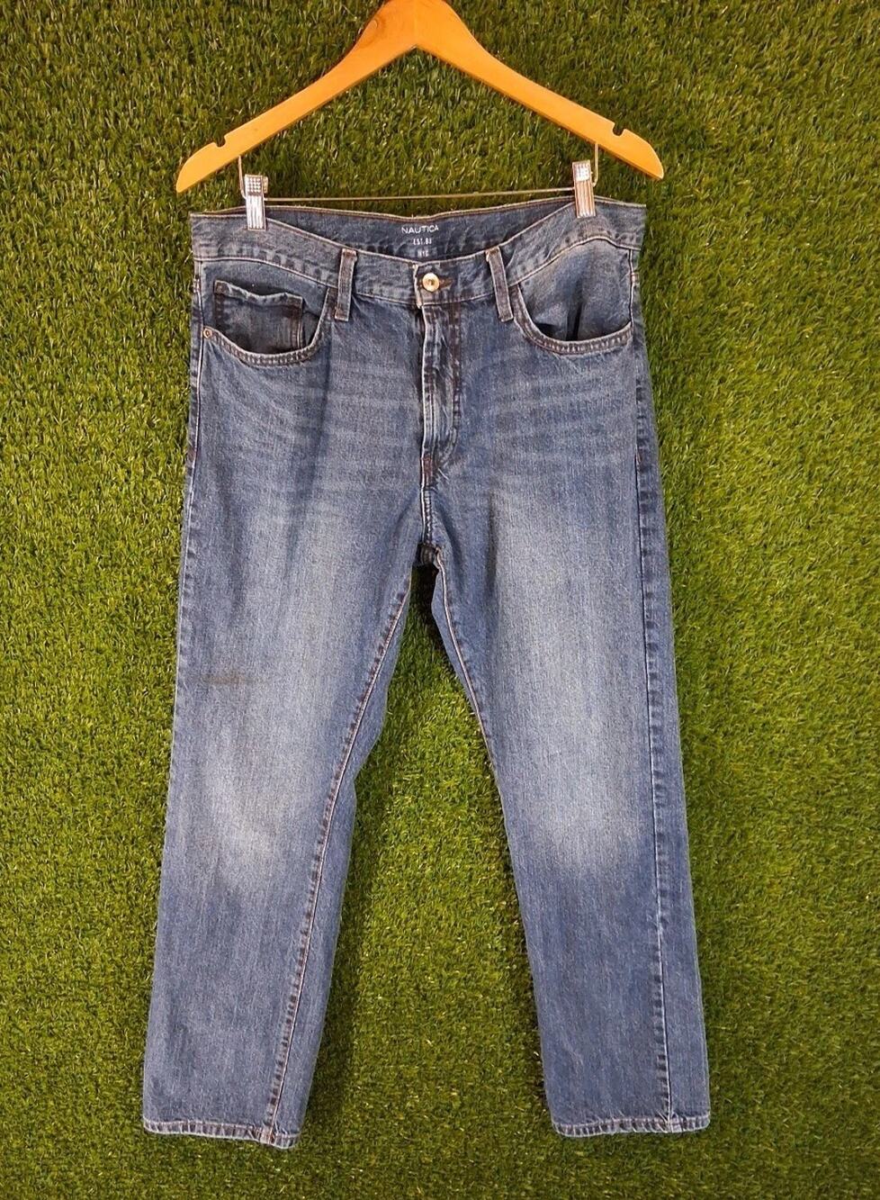 Nautica Jeans Mens 34x32 Relaxed Fit Blue Denim Pants Classic Straight Leg Y2K